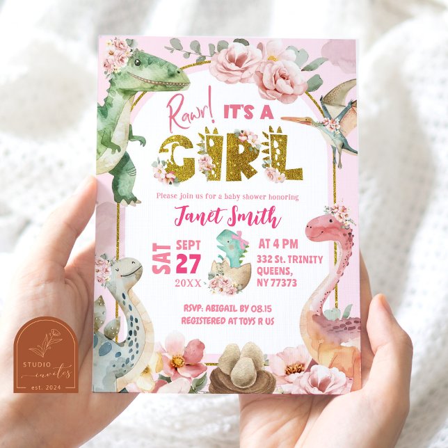 Girl Dinosaur Pink Jurassic Baby Dusche Einladung (Von Creator hochgeladen)