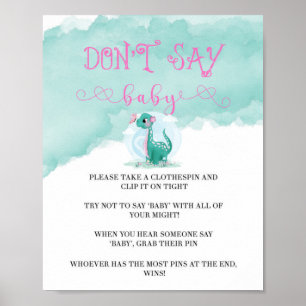 Girl Dinosaur Pink Peony Say Baby Invites Poster
