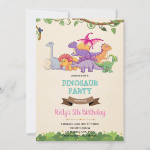 Girl Dinosaurier niedliche Einladung