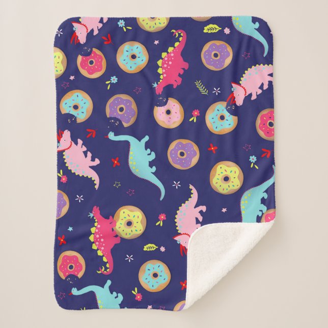 Girl Dinosaurier und Donuts Sherpa Blanket Sherpadecke (Vorderseite)