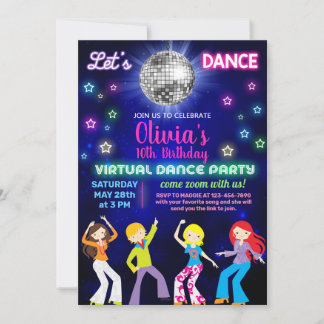 Girl-Disco-Tanz-Party, virtuelles Dance-Party. Einladung