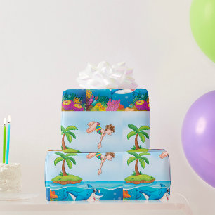 Girl Diving in Ocean Friendly Shark Coral Reef Geschenkpapier