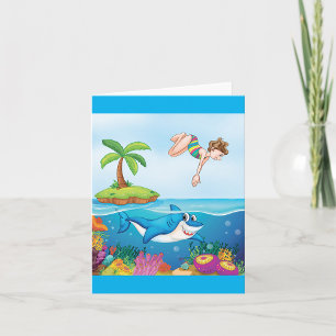Girl Diving in Ocean Friendly Shark Coral Reef Karte