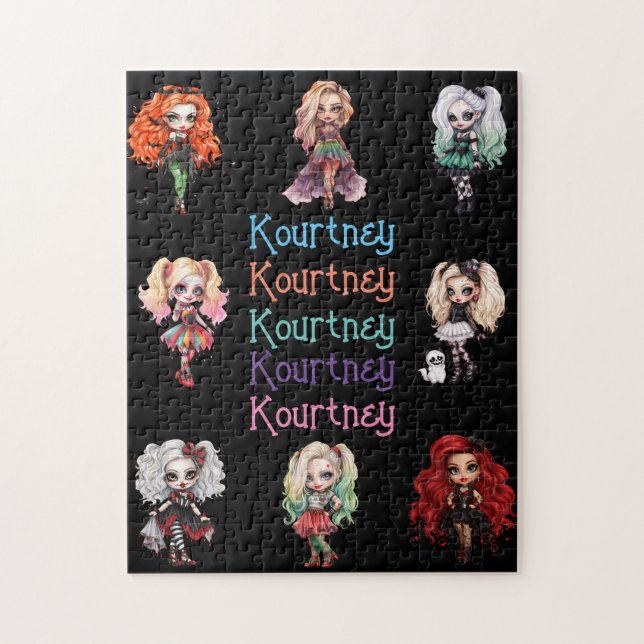 Girl Doll Spooky Halloween Thema mit Namen Puzzle (Vertikal)