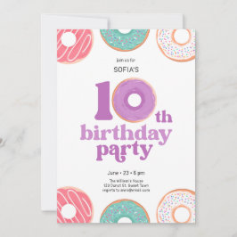 Girl donut 10th Birthday Party Invitation Einladung