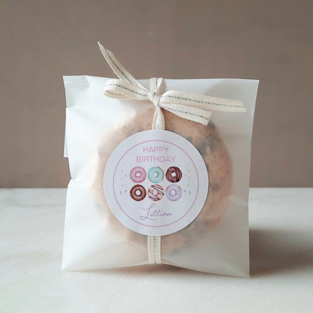 Girl Donut und Bow Birthday Party Runder Aufkleber (Von Creator hochgeladen)