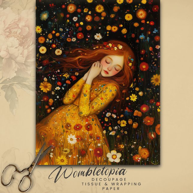 Girl Dreaming in einem Feld der Goldenen Wildblume Seidenpapier (Von Creator hochgeladen)