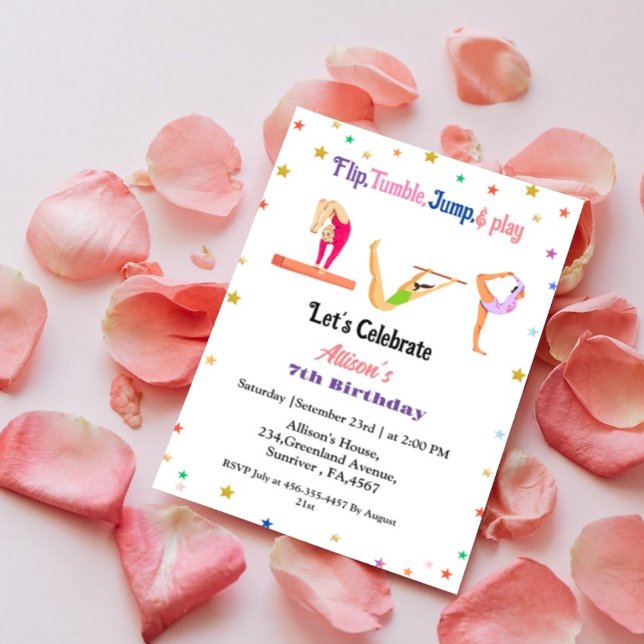 Girl drehte Tumble Jump & Play Gymnastik Geburtsta Einladung (Von Creator hochgeladen)