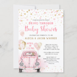 Girl Drive Through Baby Dusche Pink Gold Car Einladung