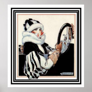 Girl Driving Car - Art Deco Print 20 x 22 Poster
