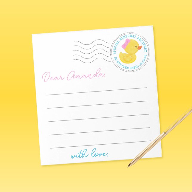 Girl Duck 1st Birthday Time Kapsel Notizen Notizblock (Girl Duck First Birthday Time Capsule Note Sheets)