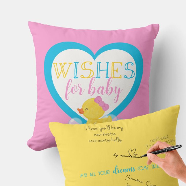 Girl Duck wünscht ein Auto-Signaturkissen für Klei Kissen (Girl Rubber Duck Baby Shower Wishes for Baby Keepsake Autograph Pillow)
