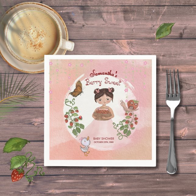 Girl & Duckling 'Berry Sweet' Party Paper Napkin Serviette (Girl & Duckling 'Berry Sweet' Party Paper Napkin)