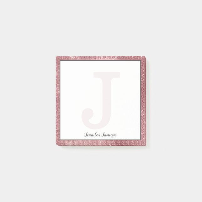 Girl Dusty Rose Gold Diamant Kleine Monogrammbezei Post-it Klebezettel (Vorderseite)