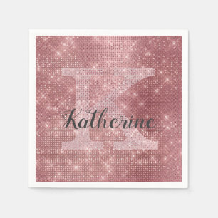 Girl Dusty Rose Gold Pink Diamond Monogram Name Serviette
