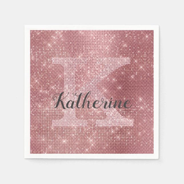 Girl Dusty Rose Gold Pink Diamond Monogram Name Serviette (Vorderseite)