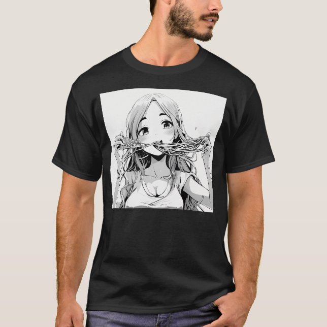 Girl Eating Spaghetti Manga T-Shirt (Vorderseite)