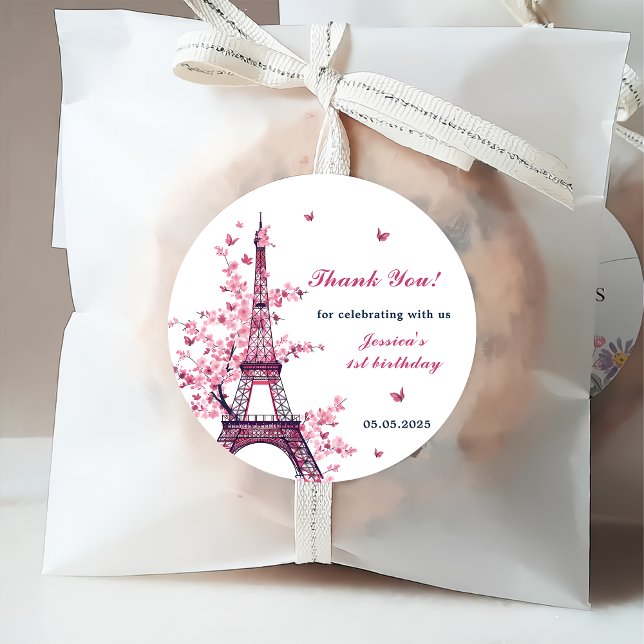 Girl Eiffel Tower Paris 1. Geburtstag Party Geschenkanhänger (Von Creator hochgeladen)