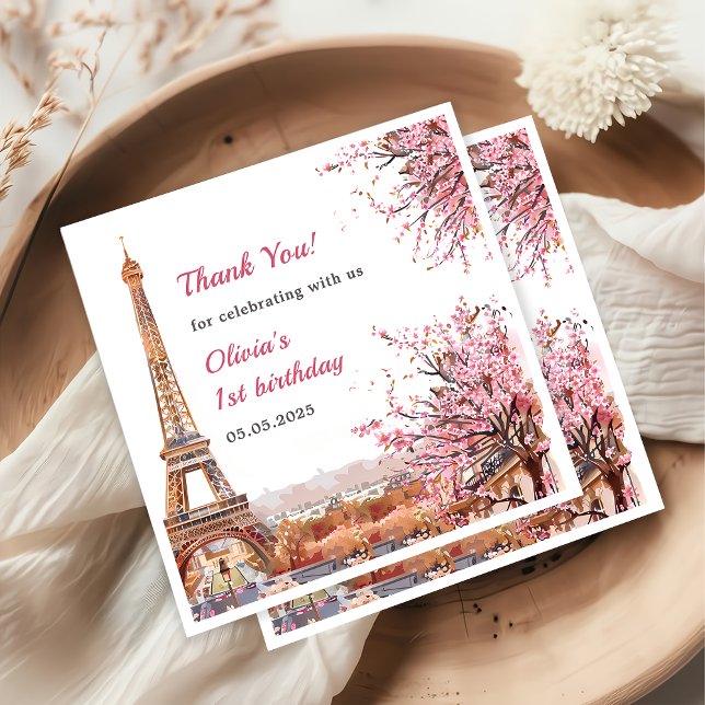 Girl Eiffel Tower Paris 1. Geburtstag Serviette (Von Creator hochgeladen)