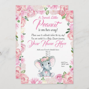 Girl Elephant Baby Dusche Einladung Rose pink