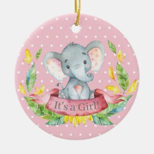 Girl Elephant Baby Dusche Pink Keramik Ornament