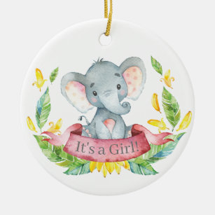 Girl Elephant Baby Dusche Pink Keramik Ornament