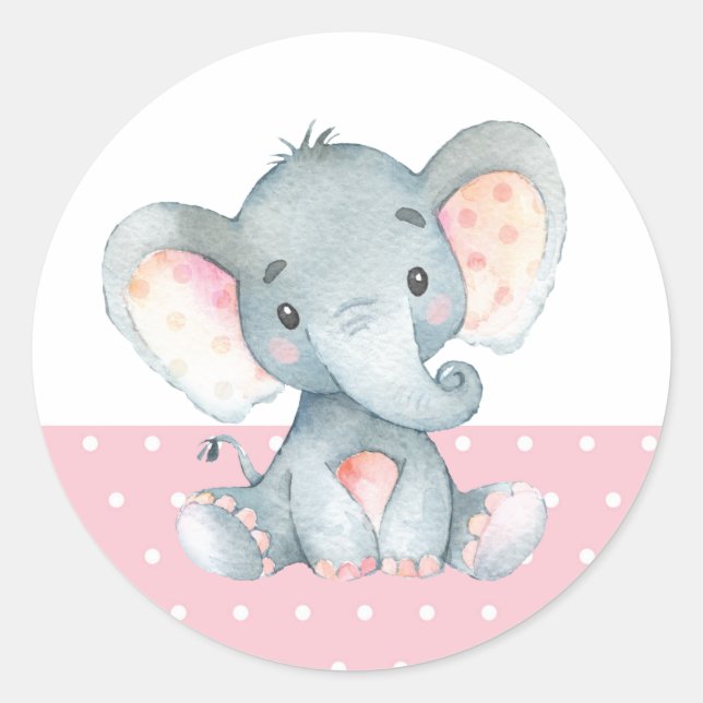 Girl Elephant Baby Dusche Pink Runder Aufkleber (Vorderseite)