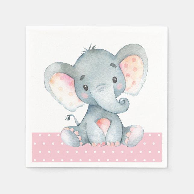 Girl Elephant Baby Dusche Pink Serviette (Vorderseite)