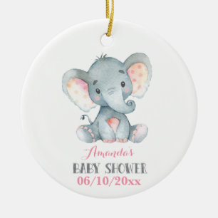 Girl Elephant Baby Dusche Rosa und Grau Keramik Ornament