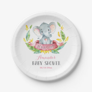 Girl Elephant Baby Dusche Rosa und Grau Pappteller