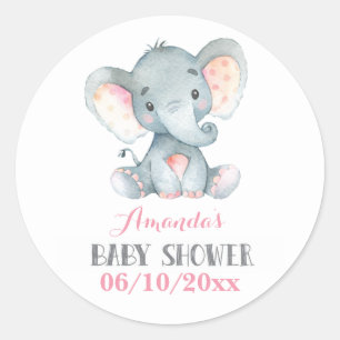 Girl Elephant Baby Dusche Rosa und Grau Runder Aufkleber
