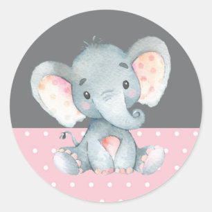 Girl Elephant Baby Dusche Rosa und Grau Runder Aufkleber