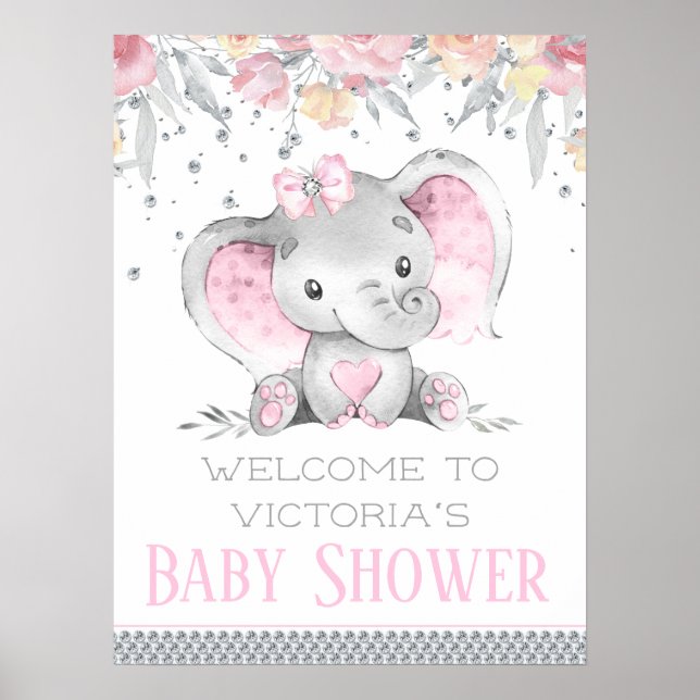 Girl Elephant Baby Duschzeichen Poster (Vorne)