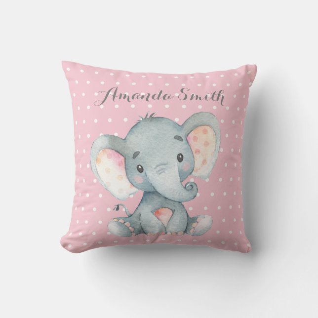 Girl Elephant Baby Pink und Grau Kissen (Vorderseite)