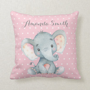Girl Elephant Baby Pink und Grau Kissen