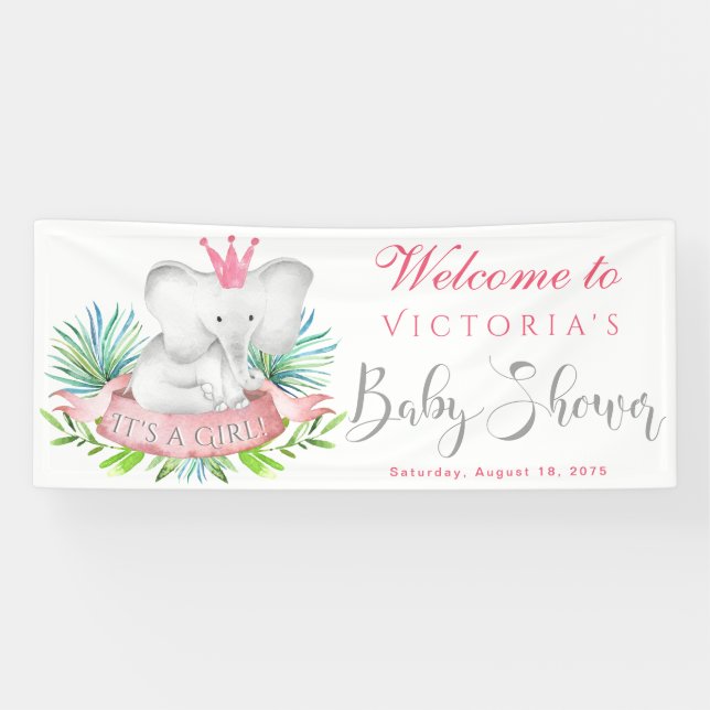 Girl Elephant Baby Shower Banners Banner (Horizontal)