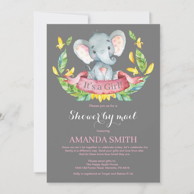 Girl Elephant Baby Shower by Mail Einladung (Vorderseite)
