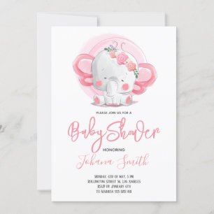 Girl Elephant Baby Shower Einladung