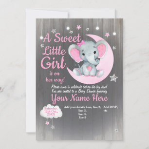 Girl Elephant Baby Shower Einladung Stars Moon