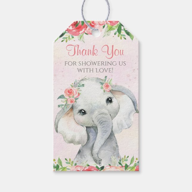 Girl Elephant Baby Shower Fevor Geschenkanhänger (Vorderseite)