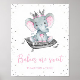 Girl Elephant Baby Shower Gevor Table Signs Poster