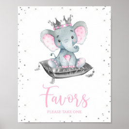 Girl Elephant Baby Shower Gevor Table Signs Poster