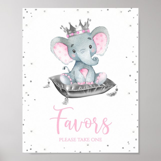 Girl Elephant Baby Shower Gevor Table Signs Poster (Vorne)