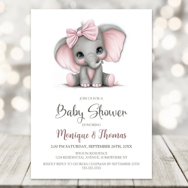 Girl Elephant Baby Shower Invitation Einladung (Von Creator hochgeladen)