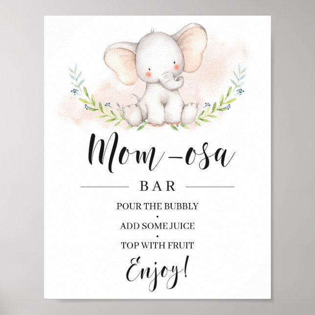 Girl Elephant Baby Shower Mama-osa Bar Sign Poster (Vorne)