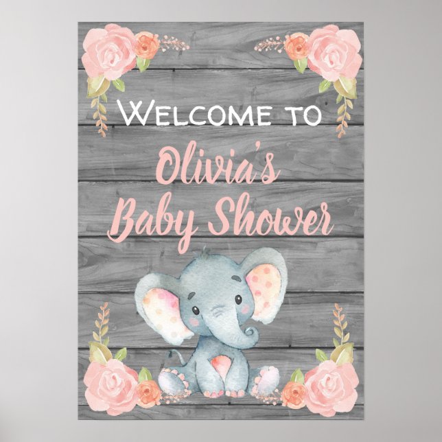 Girl Elephant Baby Shower Poster (Vorne)