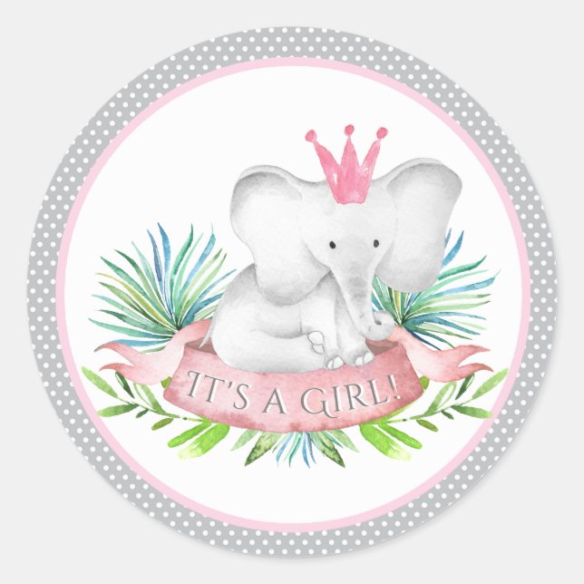 Girl Elephant Baby Shower Stickers (Vorderseite)