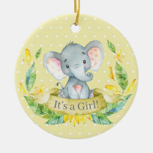 Girl Elephant Babydusche gelb Keramik Ornament