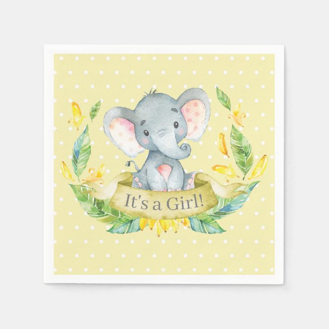 Girl Elephant Babydusche Gelbe Napkins Serviette (Vorderseite)