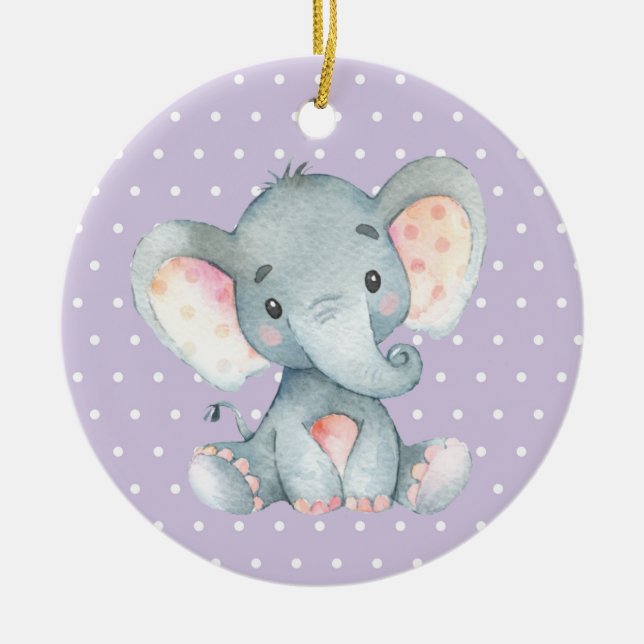 Girl Elephant Babydusche Lila Keramik Ornament (Vorne)